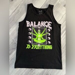 Black Tank Top Alien Vishnu / Shiva Yin Yang Balance Is Everything Women Size XS
